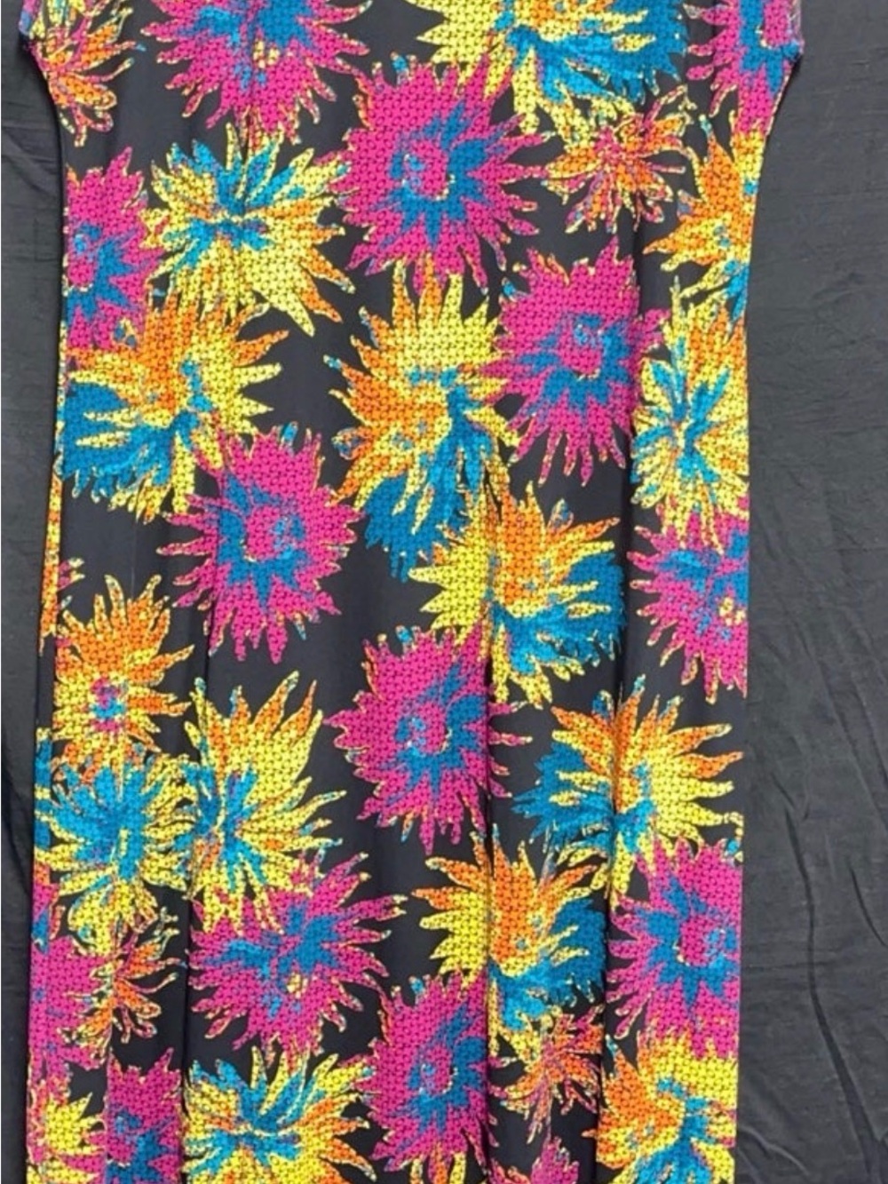 LuLaRoe Maxi Dress in Black with Pink, Blue & Yellow Floral Burst